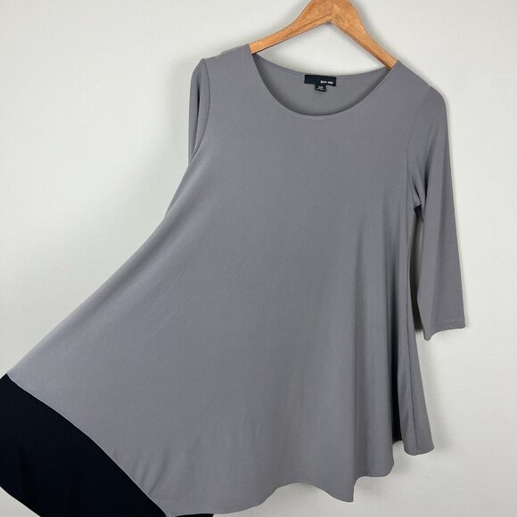 Sun Kim Tunic Top Womens XS Gray Asymmetrical 3/4 Sleeve Oversized Stretch Relax - Picture 6 of 10